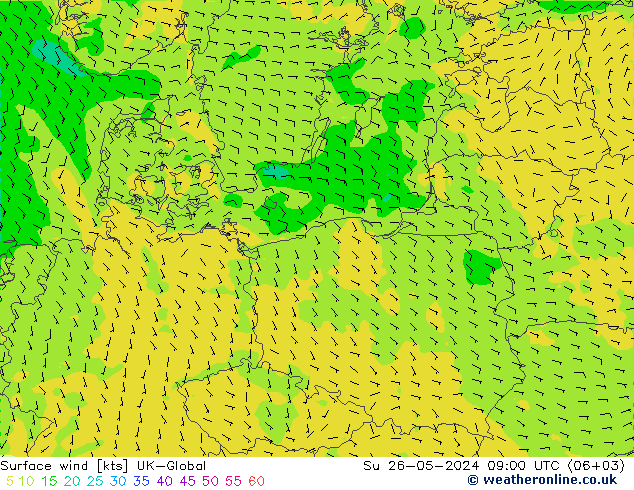 Surface wind UK-Global Su 26.05.2024 09 UTC
