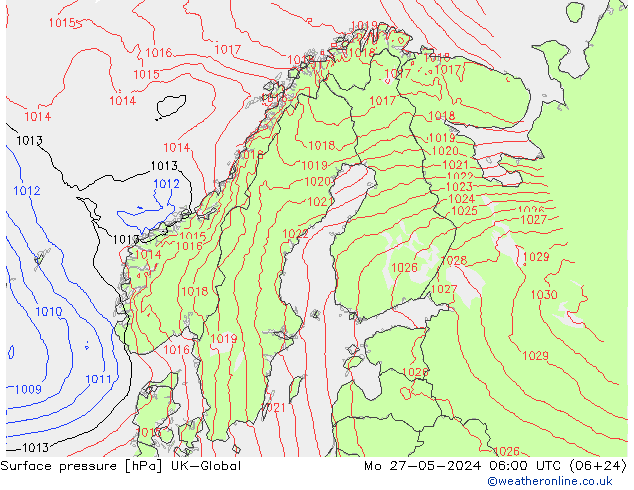 Presión superficial UK-Global lun 27.05.2024 06 UTC