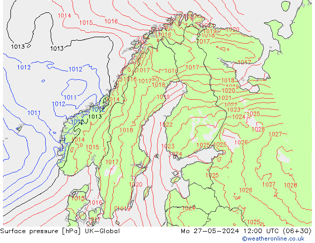 pression de l'air UK-Global lun 27.05.2024 12 UTC