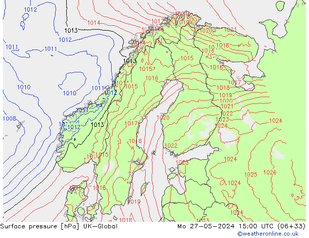 Surface pressure UK-Global Mo 27.05.2024 15 UTC