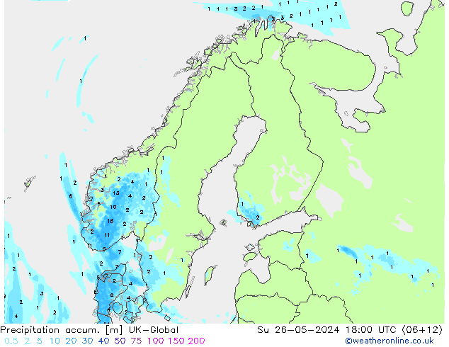 Precipitation accum. UK-Global Su 26.05.2024 18 UTC