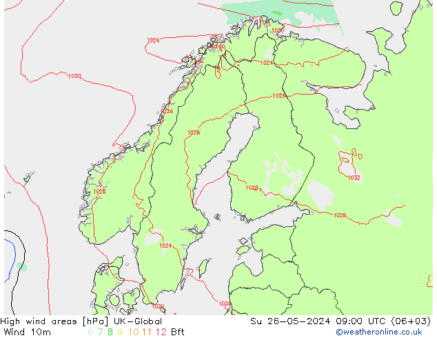 High wind areas UK-Global Su 26.05.2024 09 UTC