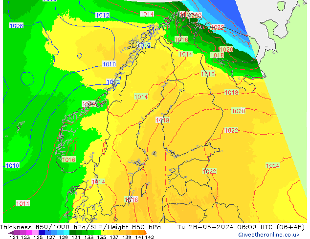 Thck 850-1000 hPa UK-Global  28.05.2024 06 UTC