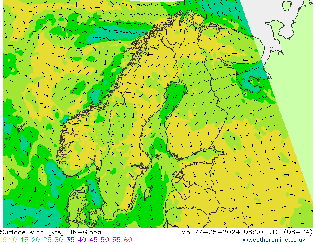 Viento 10 m UK-Global lun 27.05.2024 06 UTC