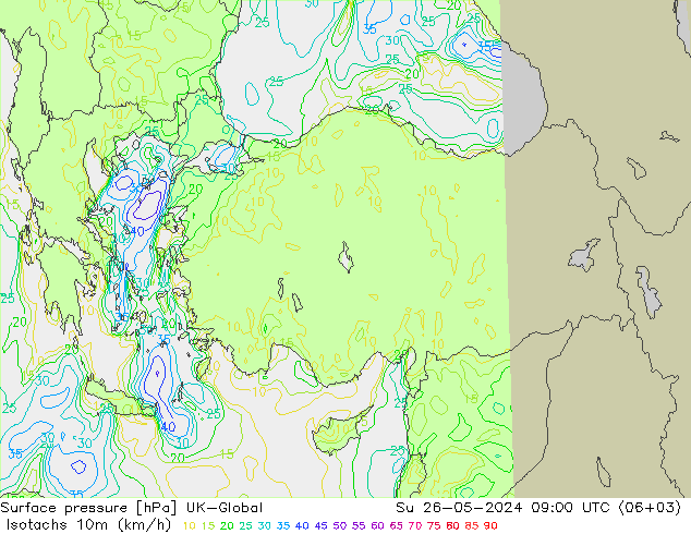 Isotaca (kph) UK-Global dom 26.05.2024 09 UTC