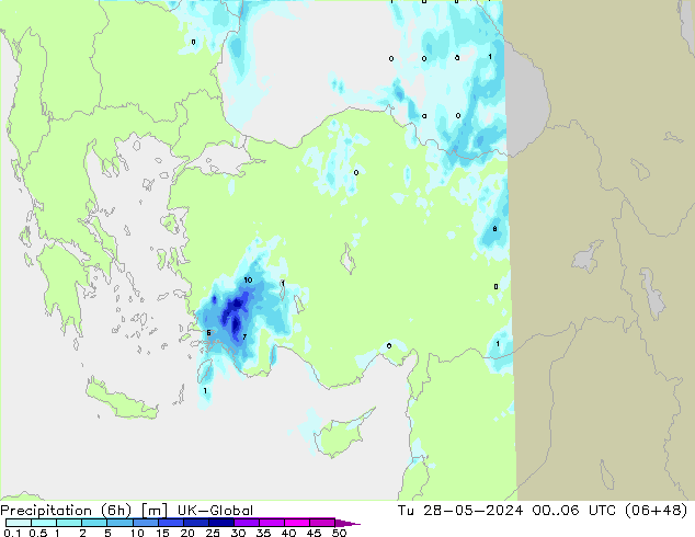 Precipitação (6h) UK-Global Ter 28.05.2024 06 UTC