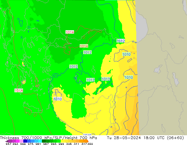 Thck 700-1000 hPa UK-Global mar 28.05.2024 18 UTC