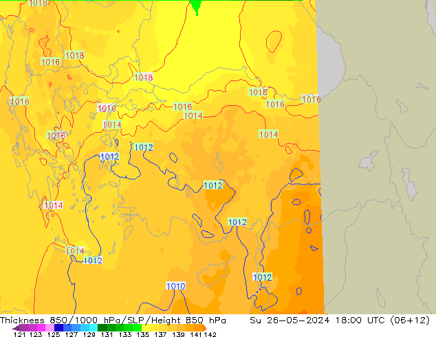 Thck 850-1000 hPa UK-Global Su 26.05.2024 18 UTC