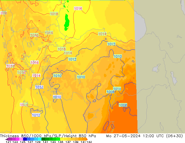Thck 850-1000 hPa UK-Global Mo 27.05.2024 12 UTC