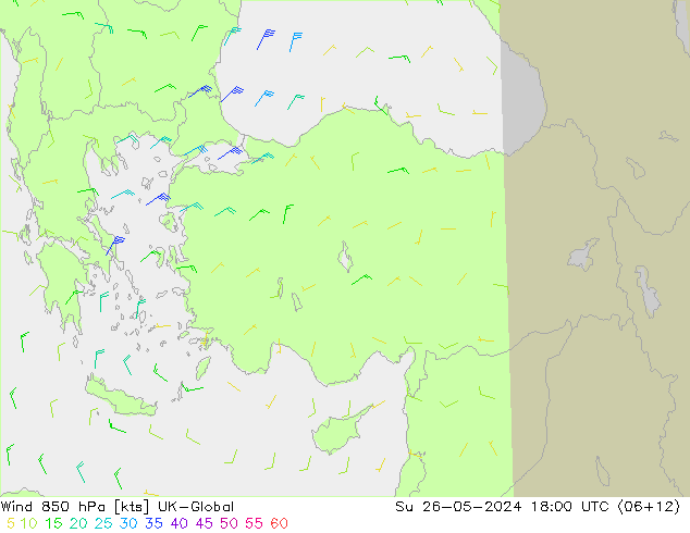 Wind 850 hPa UK-Global Su 26.05.2024 18 UTC