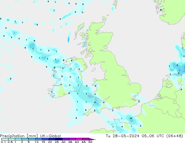 Precipitation UK-Global Tu 28.05.2024 06 UTC
