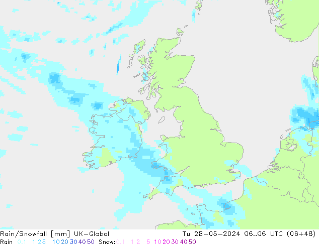 Regen/Schneefall UK-Global Di 28.05.2024 06 UTC