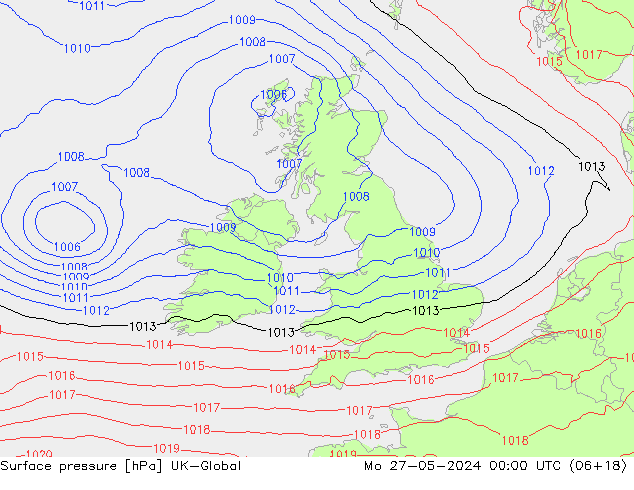 Surface pressure UK-Global Mo 27.05.2024 00 UTC