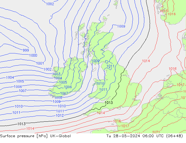 Surface pressure UK-Global Tu 28.05.2024 06 UTC