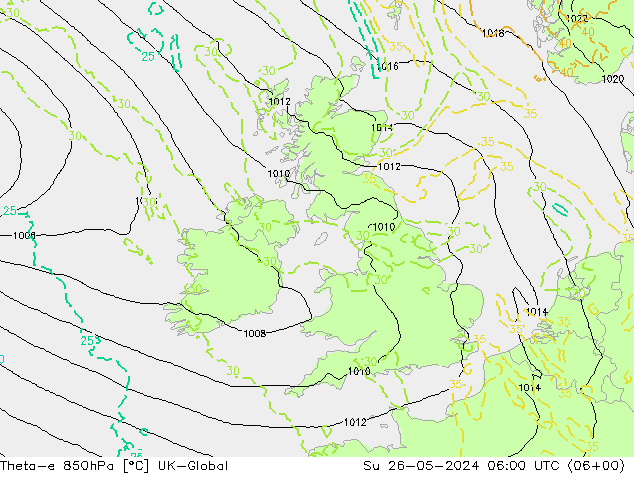 Theta-e 850hPa UK-Global zo 26.05.2024 06 UTC