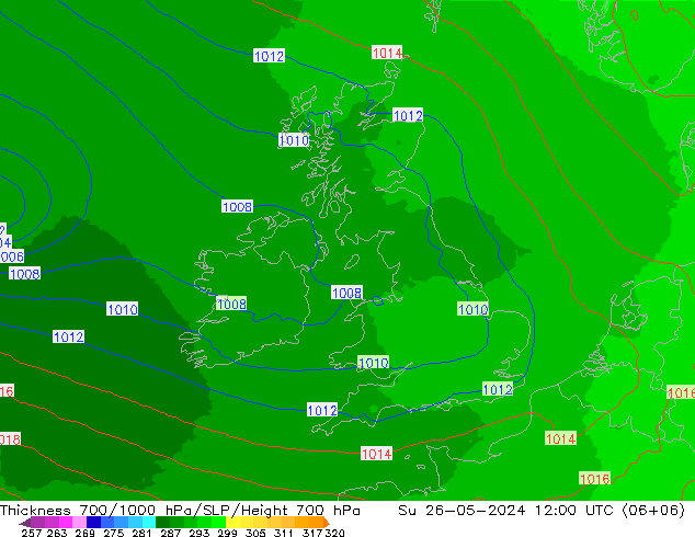 Thck 700-1000 hPa UK-Global Su 26.05.2024 12 UTC