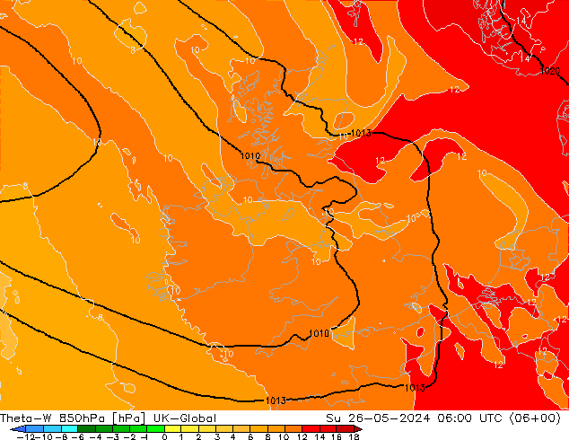 Theta-W 850hPa UK-Global dim 26.05.2024 06 UTC