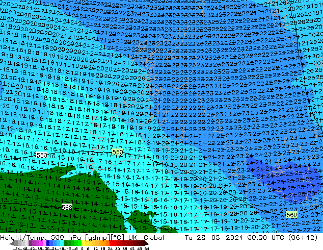 Height/Temp. 500 hPa UK-Global Tu 28.05.2024 00 UTC