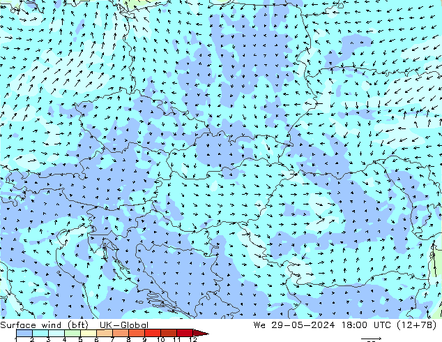 Surface wind (bft) UK-Global We 29.05.2024 18 UTC