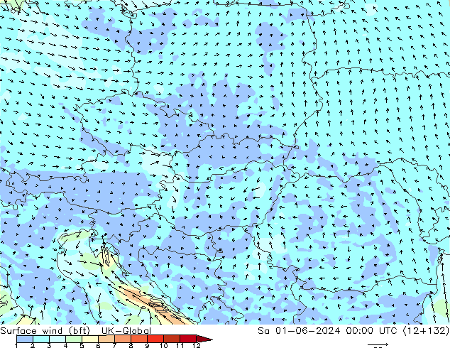 Surface wind (bft) UK-Global Sa 01.06.2024 00 UTC