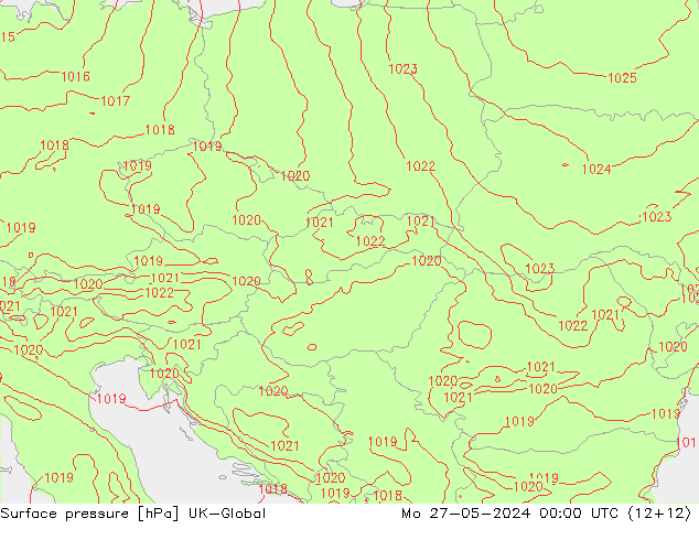 Surface pressure UK-Global Mo 27.05.2024 00 UTC