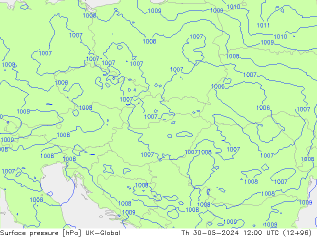 Atmosférický tlak UK-Global Čt 30.05.2024 12 UTC