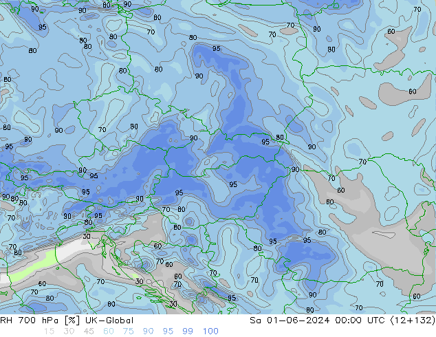 RH 700 гПа UK-Global сб 01.06.2024 00 UTC