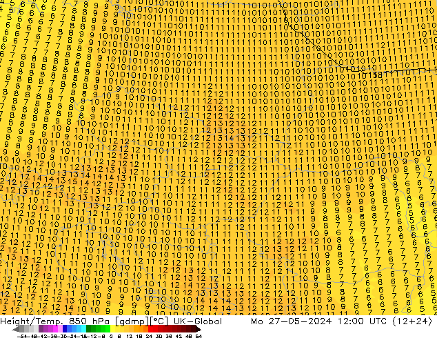 Height/Temp. 850 hPa UK-Global Seg 27.05.2024 12 UTC