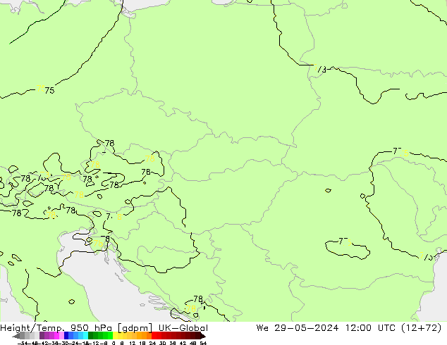 Geop./Temp. 950 hPa UK-Global mié 29.05.2024 12 UTC