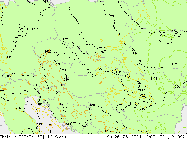 Theta-e 700hPa UK-Global zo 26.05.2024 12 UTC