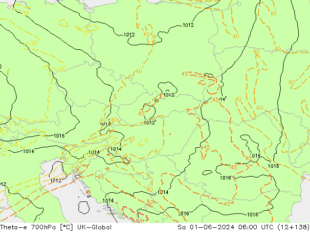Theta-e 700hPa UK-Global sam 01.06.2024 06 UTC