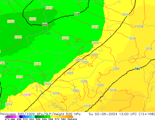 Thck 500-1000hPa UK-Global  02.06.2024 12 UTC