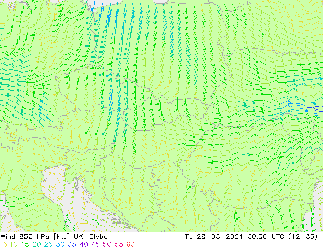 Wind 850 hPa UK-Global di 28.05.2024 00 UTC