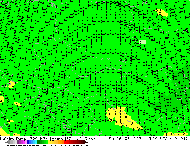 Yükseklik/Sıc. 700 hPa UK-Global Paz 26.05.2024 13 UTC