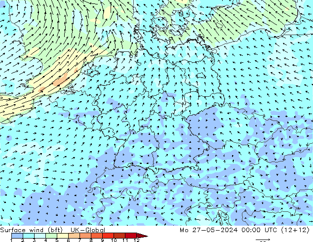 Surface wind (bft) UK-Global Mo 27.05.2024 00 UTC