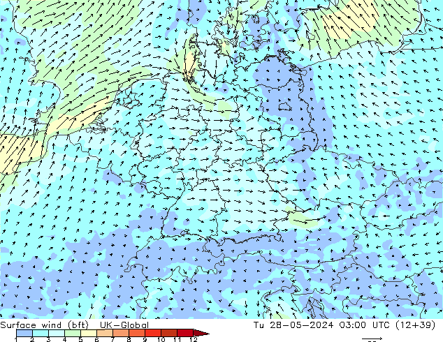 Vent 10 m (bft) UK-Global mar 28.05.2024 03 UTC
