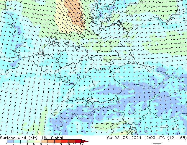Bodenwind (bft) UK-Global So 02.06.2024 12 UTC