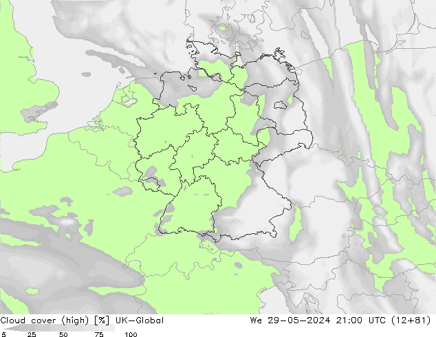 Bewolking (Hoog) UK-Global wo 29.05.2024 21 UTC