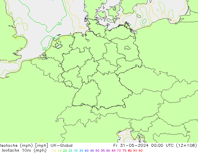 Isotachs (mph) UK-Global 星期五 31.05.2024 00 UTC