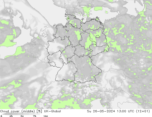 Cloud cover (middle) UK-Global Su 26.05.2024 13 UTC