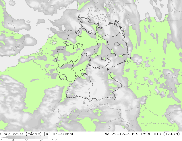 Cloud cover (middle) UK-Global We 29.05.2024 18 UTC