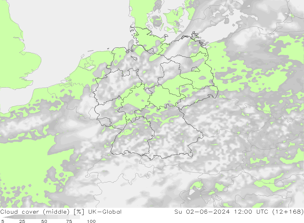 Cloud cover (middle) UK-Global Su 02.06.2024 12 UTC