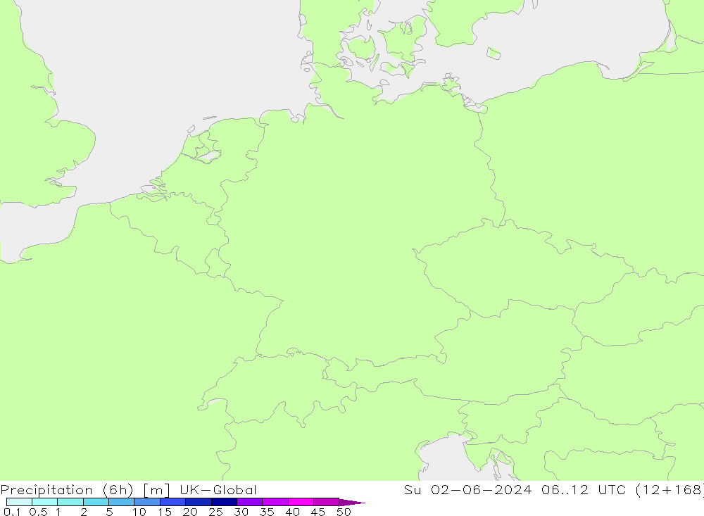 Precipitação (6h) UK-Global Dom 02.06.2024 12 UTC