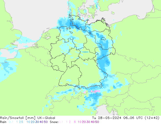 Rain/Snowfall UK-Global Tu 28.05.2024 06 UTC