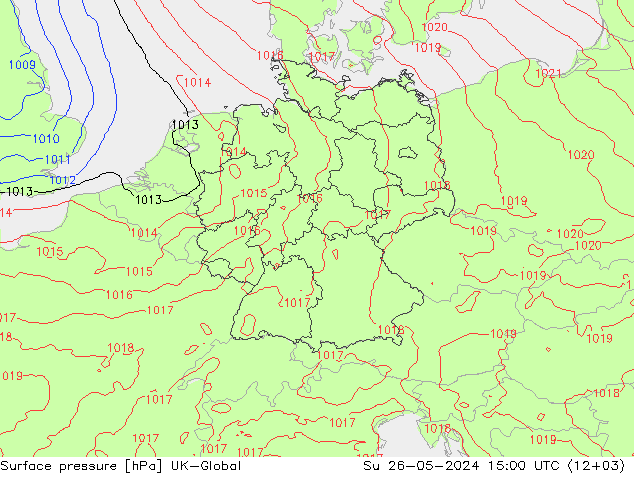 Surface pressure UK-Global Su 26.05.2024 15 UTC