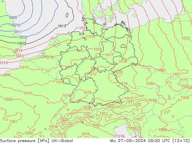 Surface pressure UK-Global Mo 27.05.2024 00 UTC