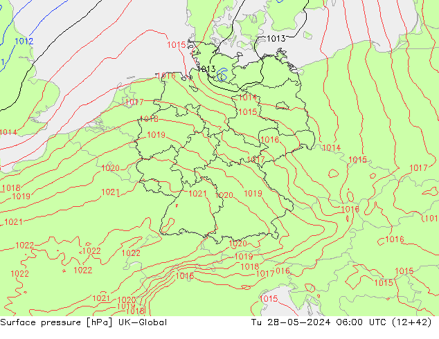 Surface pressure UK-Global Tu 28.05.2024 06 UTC