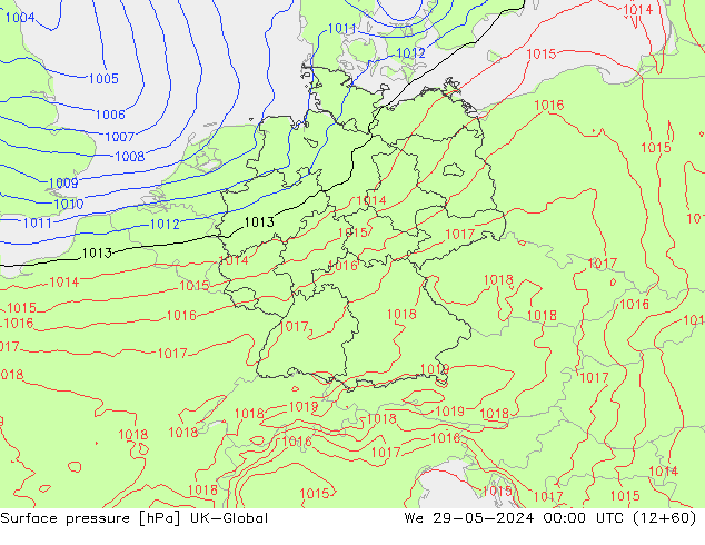 Surface pressure UK-Global We 29.05.2024 00 UTC