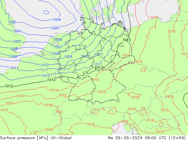 Surface pressure UK-Global We 29.05.2024 09 UTC