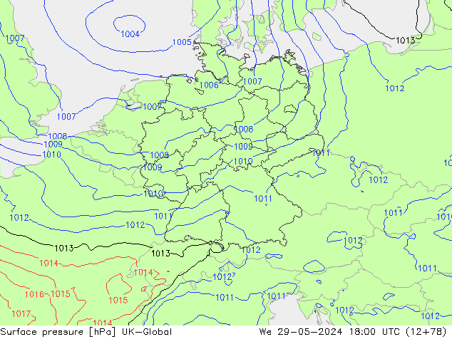 Surface pressure UK-Global We 29.05.2024 18 UTC